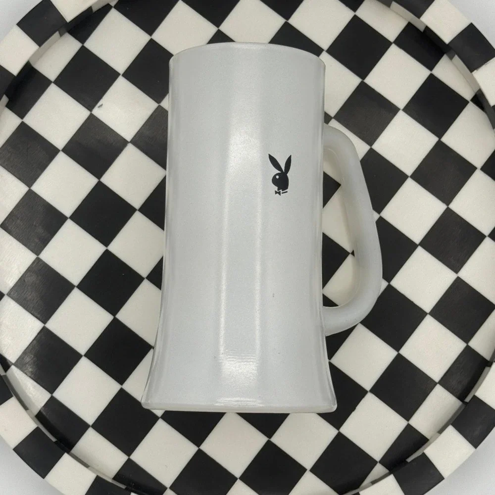 Playboy‎ Club Black Bunny Logo White Beer Glass Mug Handled 6 1/4